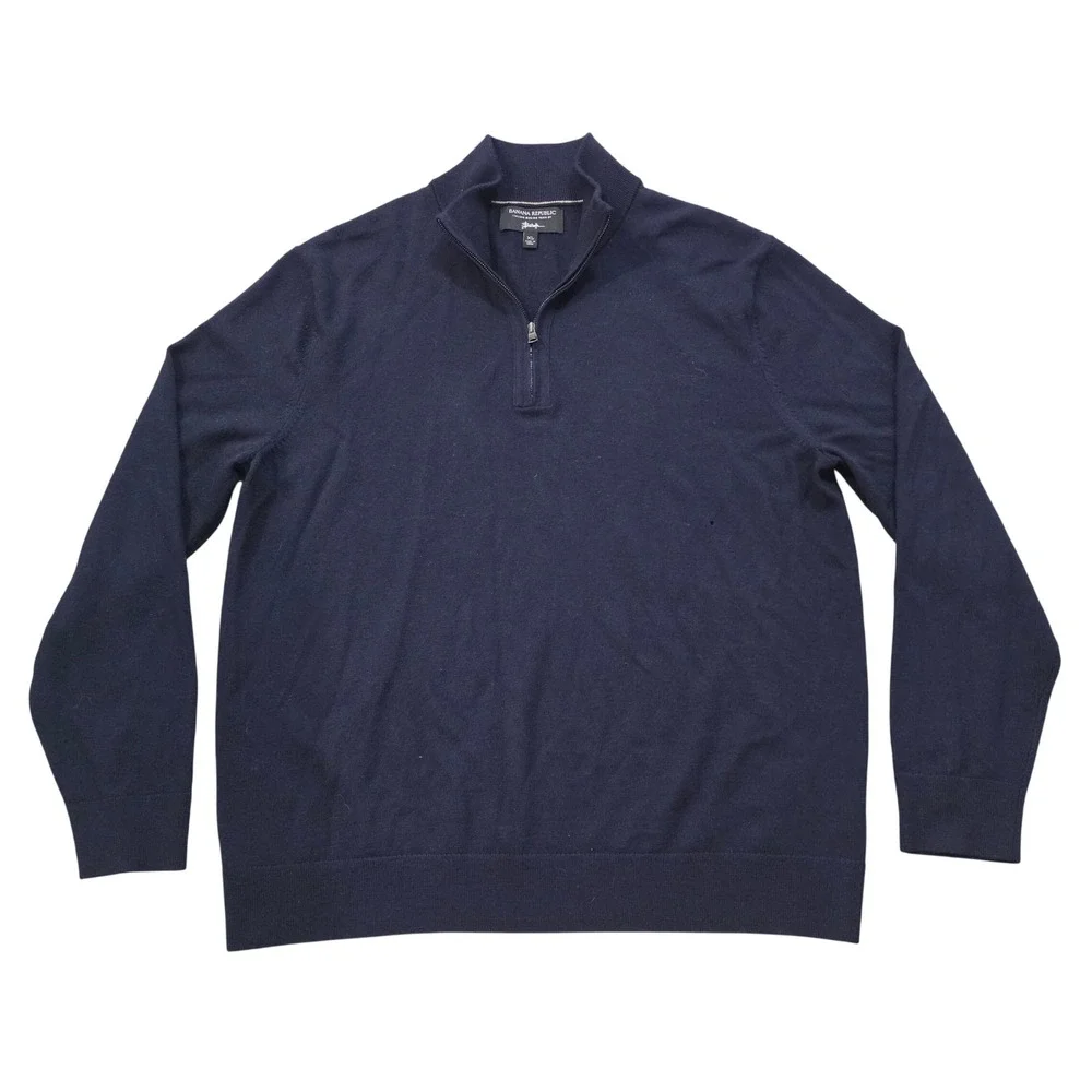 Banana Republic Italian Merino Wool Quarter Zip Sweater Navy Blue Mens XL